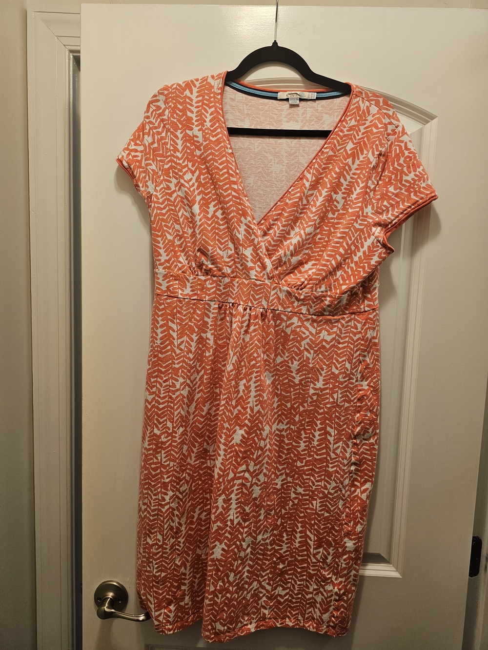 Boden Faux Wrap Dress Size 12 Cotton Coral  White Botanical Print - Picture 3 of 8